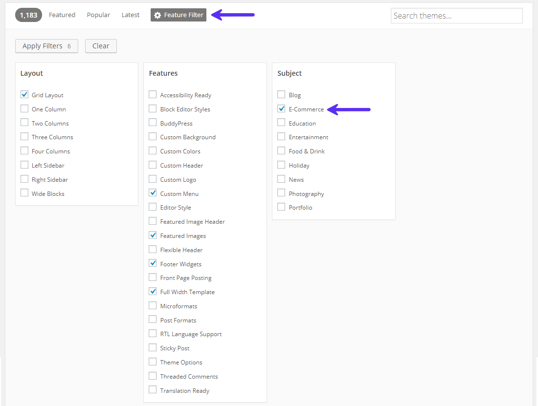 Using filters to search smartly for themes on wp.org