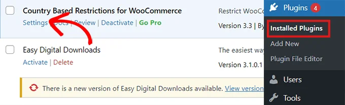 轉到 WooCommerce 外掛程式設置的基於國家/地區的限制