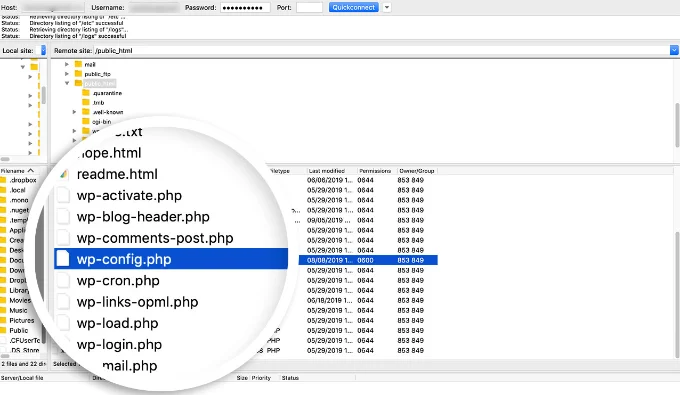 使用 FTP 編輯 wp-config 檔