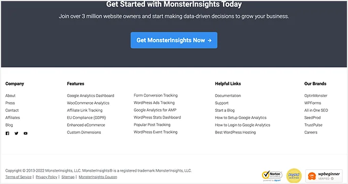 MonsterInsights 頁腳