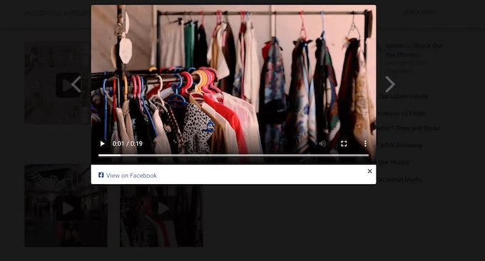 在 WordPress 網站的燈箱中看到的嵌入式 Facebook 視頻