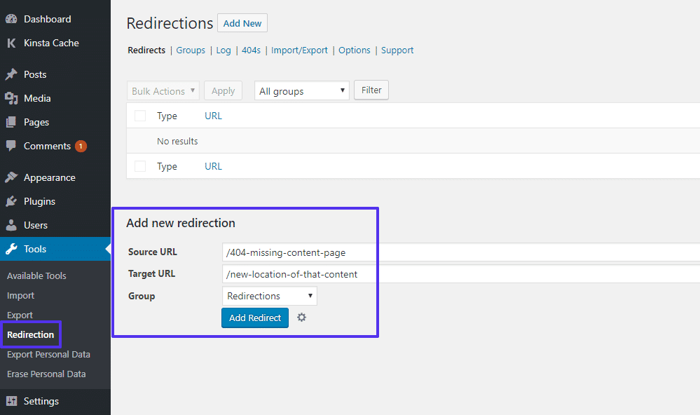 Using the free WordPress 'Redirections' plugin.