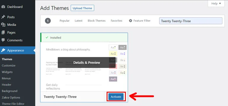 Activate Twenty Twenty Three Theme