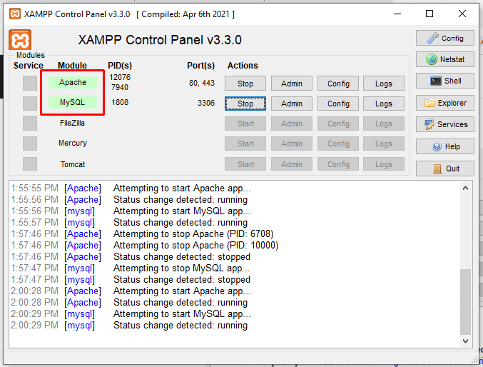 Apache and MySQL Turn Green