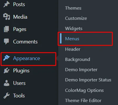 Appearance to Menus Navigation