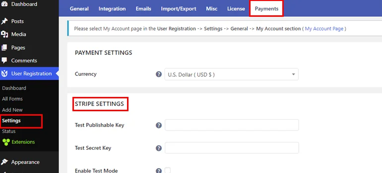 Configure Stripe Settings