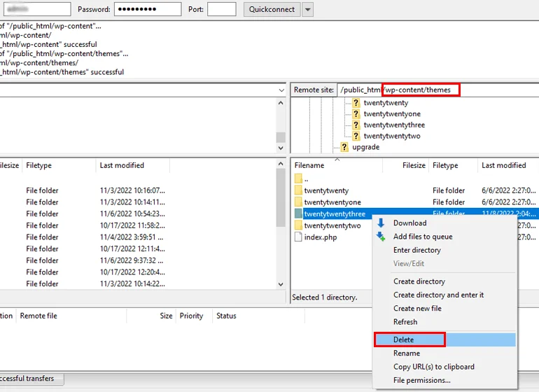 Deleting Theme via FTP