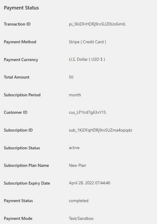 Payment Details