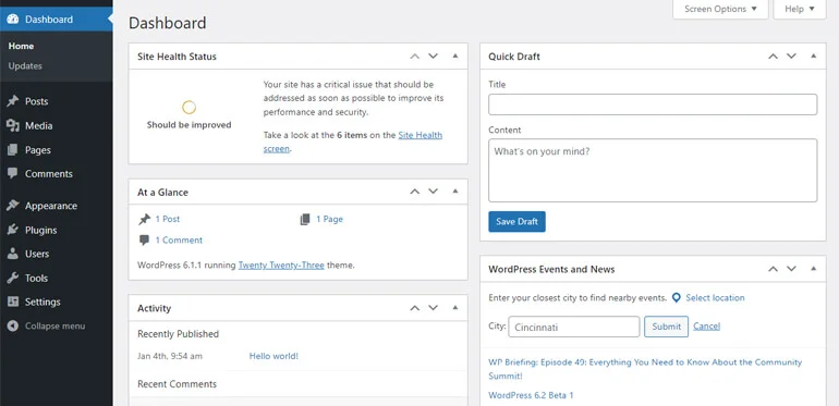 WordPress Dashboard