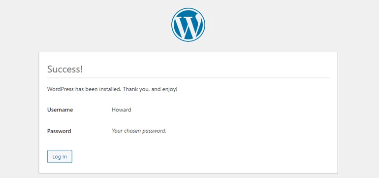 WordPress Installation Success