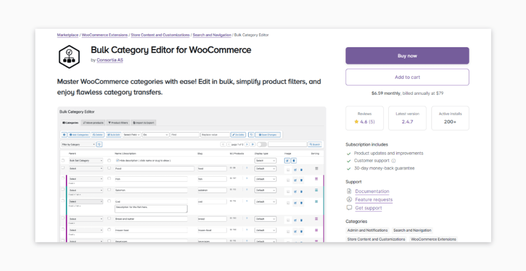 The WooCommerce Bulk Category Editor plugin page.