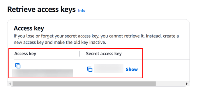 Retrieving Amazon S3 access keys