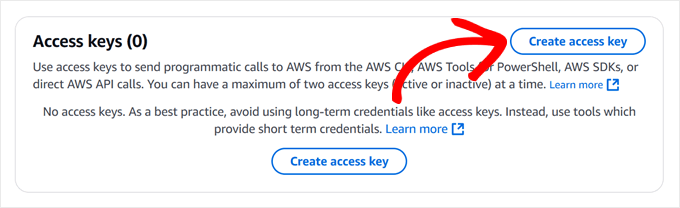 Creating access keys for Amazon S3