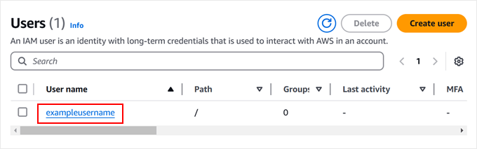 Clicking on an Amazon S3 username