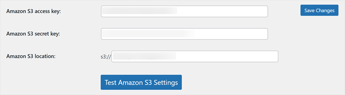 Pasting Amazon S3 access keys in UpdraftPlus